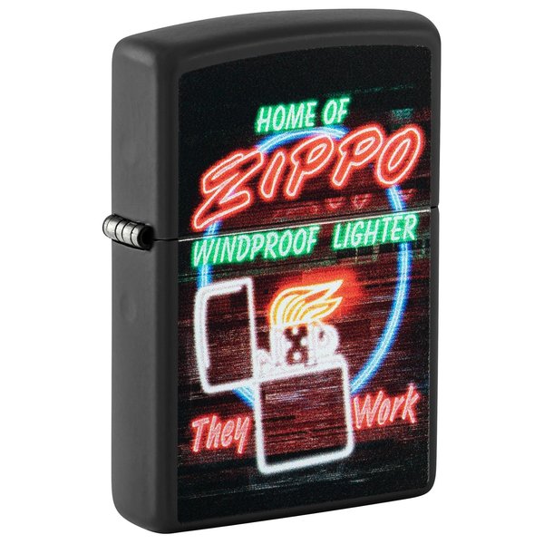 Zippo Neon Sign Design Black Matte Pocket Lighter 48455